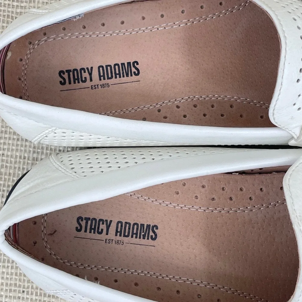Stacy Adams Mens White Perforated Penny Loafers Driving Mocs 11 M 25513-100‎